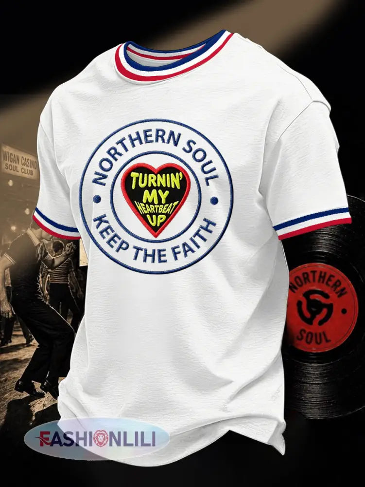 Men’s Retro Northern Soul Keep The Faith Print Casual Tee - White / S