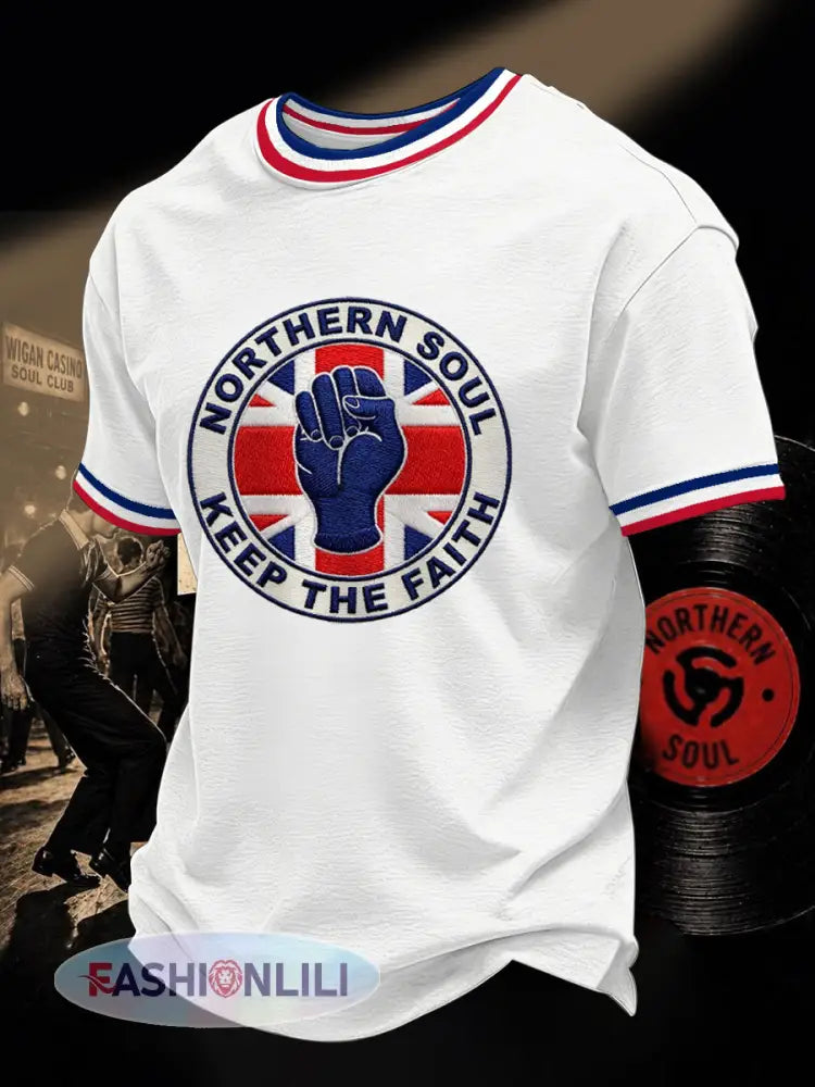 Men’s Retro Northern Soul Keep The Faith Print Casual Tee - White / S
