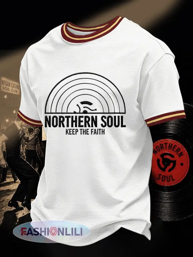 Men’s Retro Northern Soul Keep The Faith Print Casual Tee - White / S