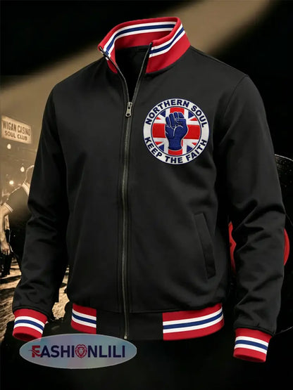 Men’s Retro Northern Soul Keep The Faith Print Casual Zipper Sweatshirt - Black / S