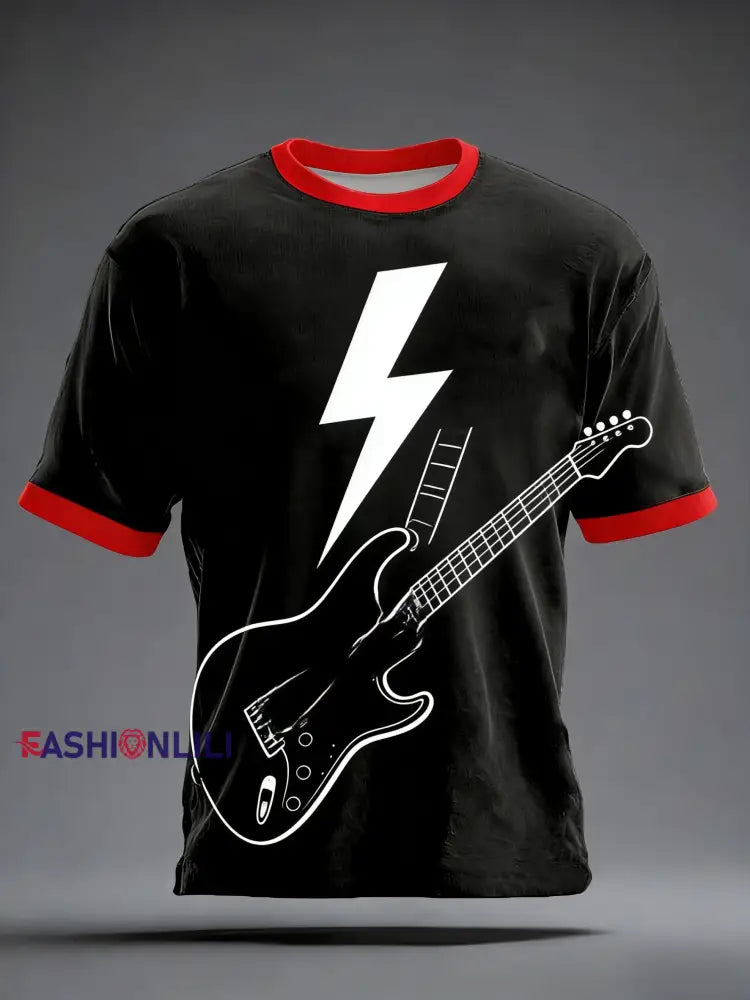 Men’s Retro Punk Band The Clash Art Casual Patchwork Short-Sleeved T-Shirt Black / S