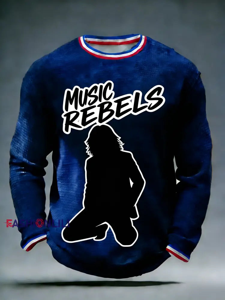 Men’s Retro Punk Band The Modfather Paul Weller Long Sleeve Waffle T-Shirt Navy Blue / S