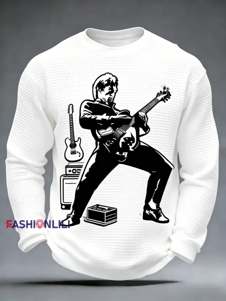 Men’s Retro Punk Band The Modfather Paul Weller Long Sleeve Waffle T-Shirt White / S