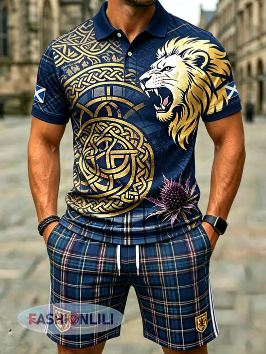 Men’s Retro Scottish Football Fan Art Print Casual 2-Piece Set - A / S