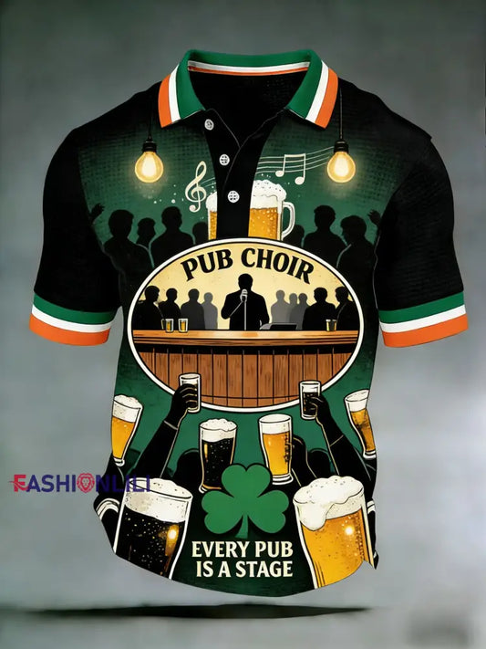 Men’s Retro St. Patrick’s Day Irish Pub Beer Waffle Short Sleeves T-shirt Black / S