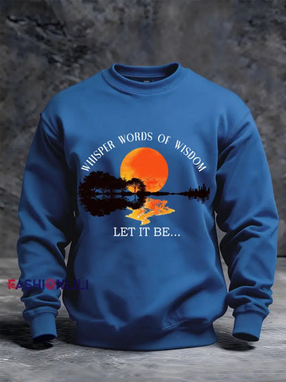 Men’s Retro Whisper Words Of Wisdom Let It Be Guitar Print Casual Sweatshirt Blue / S