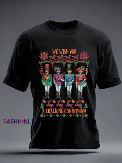 Men’s Retro Wish You Have A Cracking Christmas Classic Legendary Rock Band Print Casual Tee Black / S