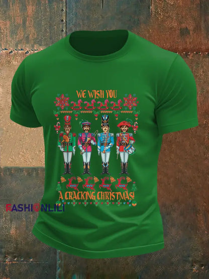 Men’s Retro Wish You Have A Cracking Christmas Classic Legendary Rock Band Print Casual Tee Green / S