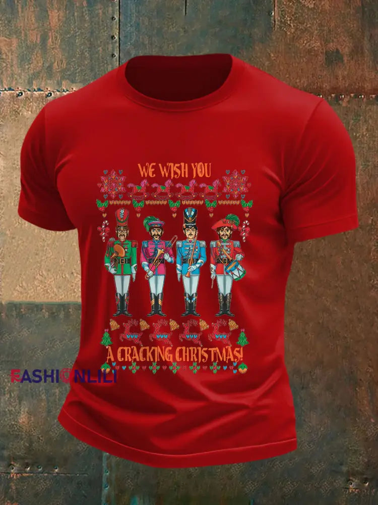 Men’s Retro Wish You Have A Cracking Christmas Classic Legendary Rock Band Print Casual Tee Pure Red / S