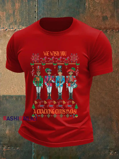 Men’s Retro Wish You Have A Cracking Christmas Classic Legendary Rock Band Print Casual Tee Pure Red / S