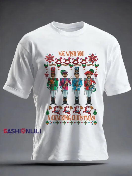 Men’s Retro Wish You Have A Cracking Christmas Classic Legendary Rock Band Print Casual Tee White / S