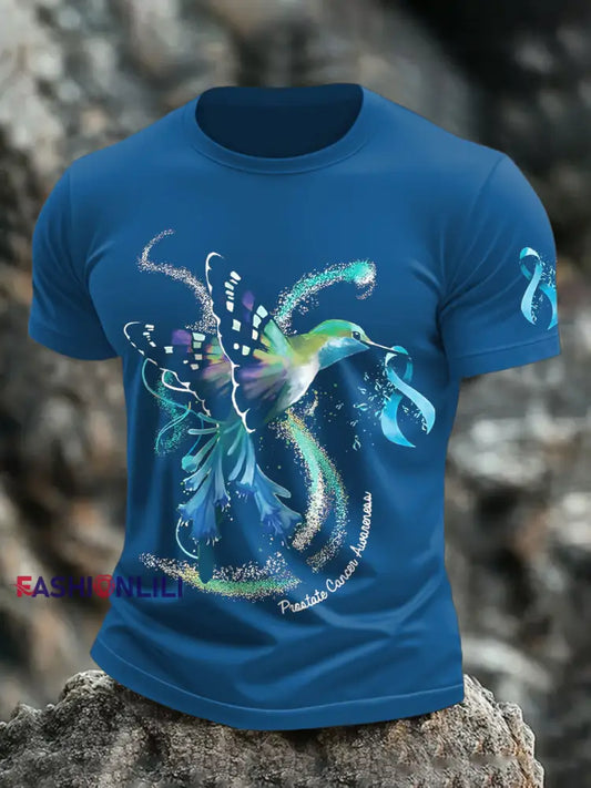 Men’s Ribbon Prostate Cancer Hummingbird T Shirts Blue / S