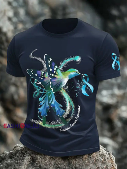 Men’s Ribbon Prostate Cancer Hummingbird T Shirts Navy Blue / S