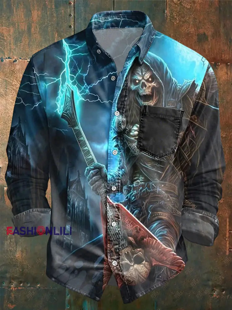 Men’s Rock Music Inspired Pocket Shirt As picture / S