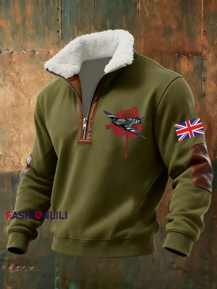 Men’s Royal Air Force aircraft baggy zip-up hoodie Army Green / S