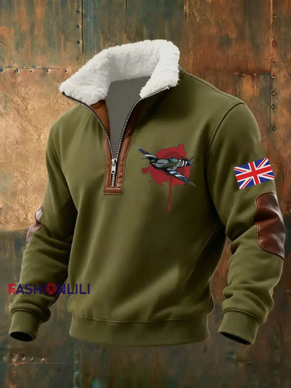 Men’s Royal Air Force aircraft baggy zip-up hoodie Army Green / S