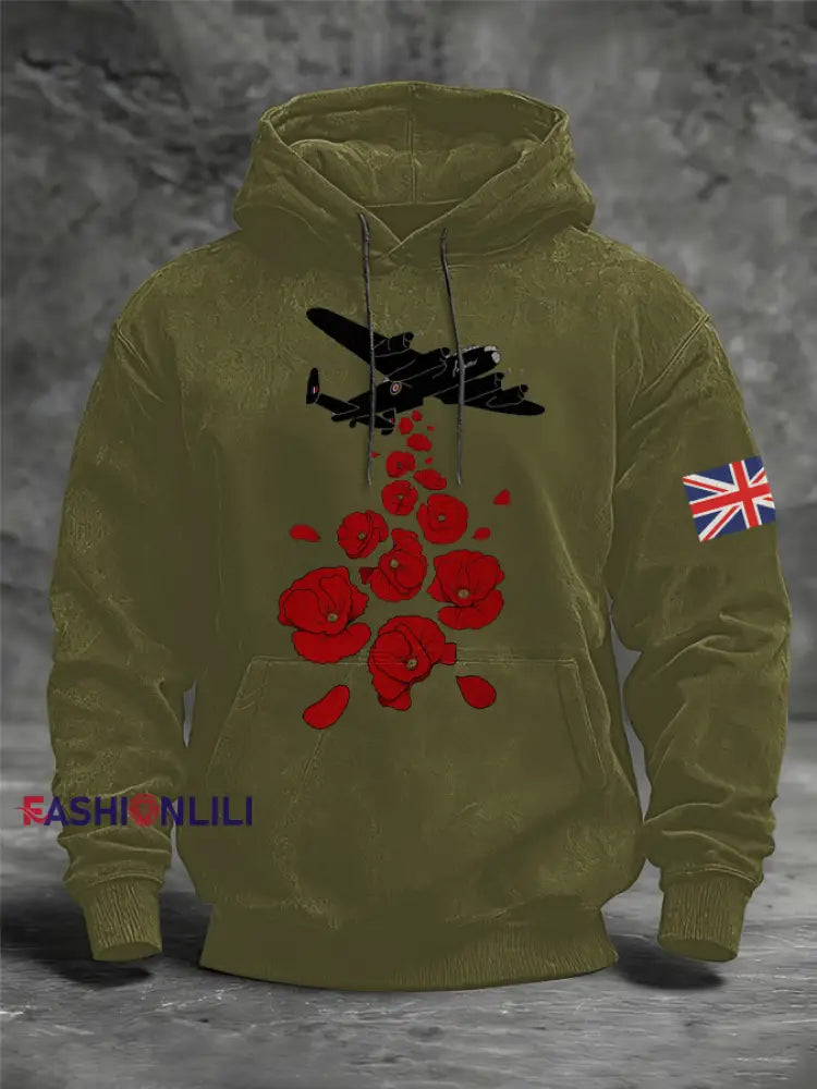 Men’s Royal Air Force aircraft Oversized Drop-Shoulder Hoodie with Pockets Army Green / S