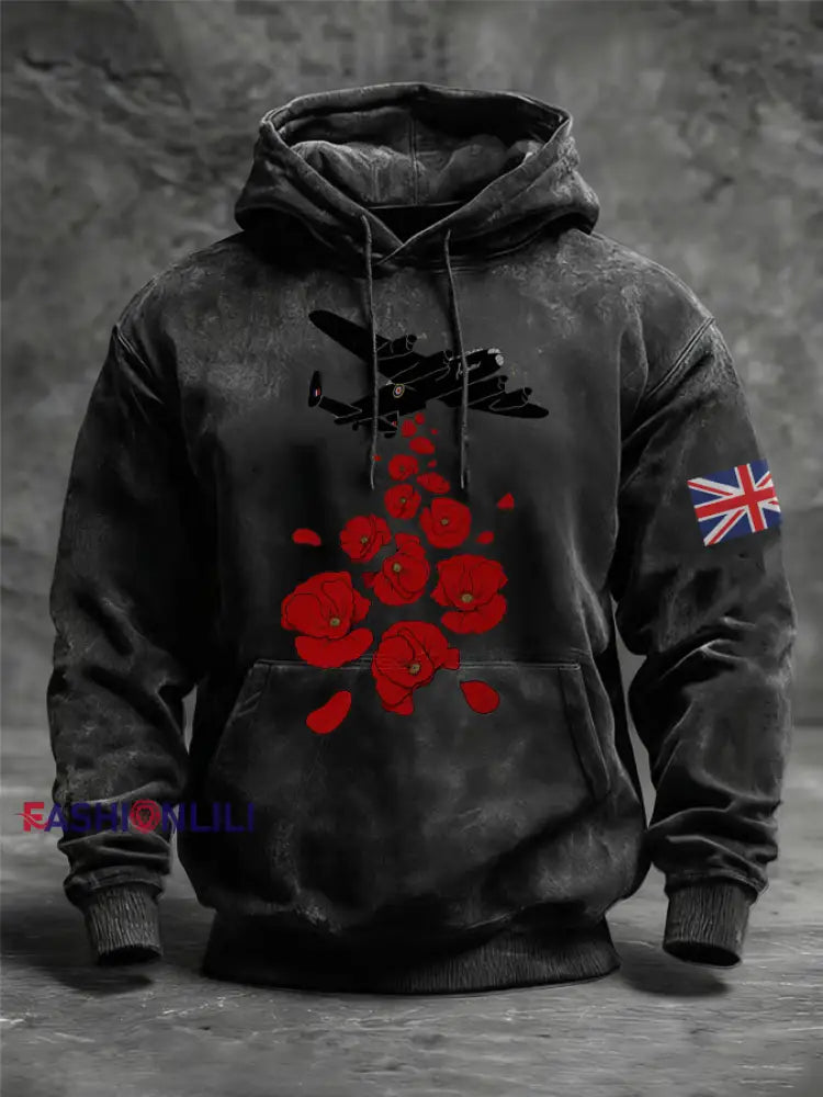Men’s Royal Air Force aircraft Oversized Drop-Shoulder Hoodie with Pockets Black / S