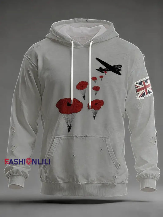 Men’s Royal Air Force aircraft Oversized Drop-Shoulder Hoodie with Pockets Gray / S