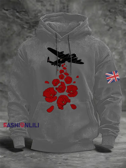 Men’s Royal Air Force aircraft Oversized Drop-Shoulder Hoodie with Pockets Gray / S