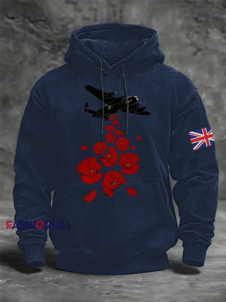 Men’s Royal Air Force aircraft Oversized Drop-Shoulder Hoodie with Pockets Navy Blue / S