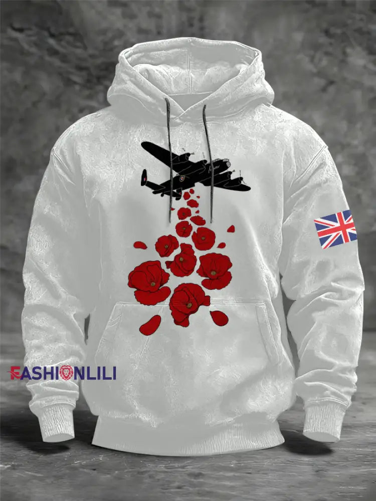 Men’s Royal Air Force aircraft Oversized Drop-Shoulder Hoodie with Pockets White / S