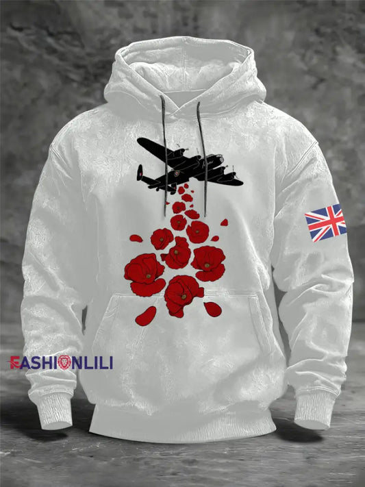 Men’s Royal Air Force aircraft Oversized Drop-Shoulder Hoodie with Pockets White / S