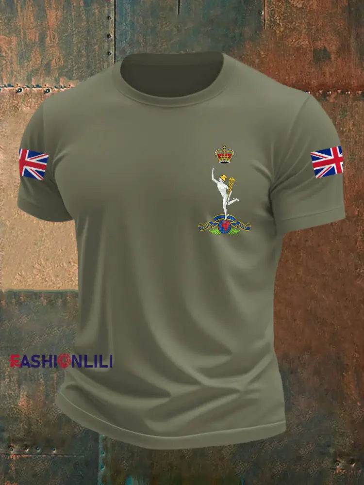 Men’s Royal Corps Of Signals UK Falg Print Casual Tee Army Green / S