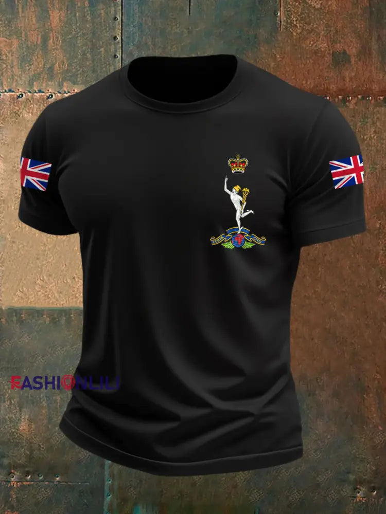 Men’s Royal Corps Of Signals UK Falg Print Casual Tee Black / S