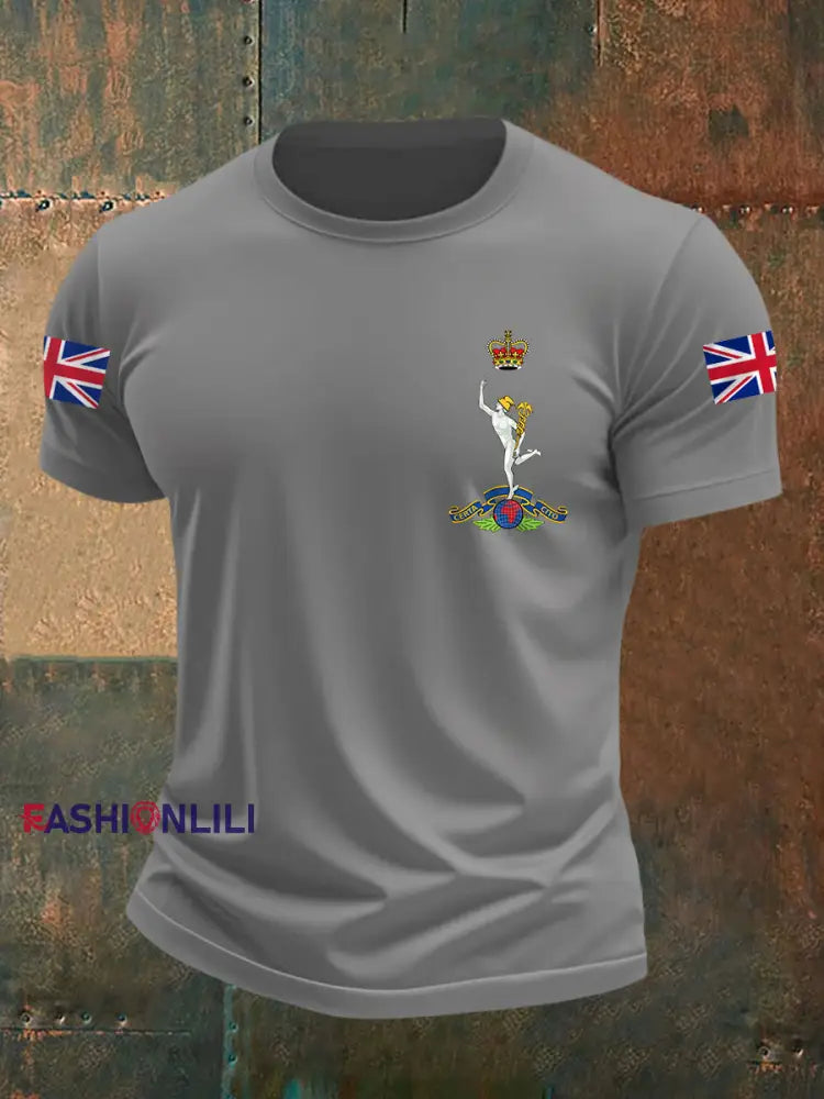 Men’s Royal Corps Of Signals UK Falg Print Casual Tee Light Gray / S