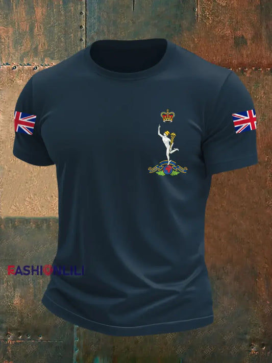 Men’s Royal Corps Of Signals UK Falg Print Casual Tee Navy Blue / S