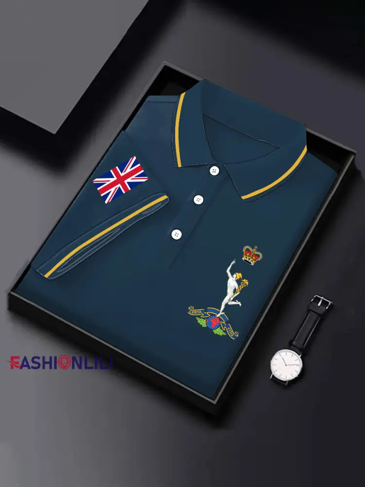 Men’s Royal Corps Of Signals UK Falg Print Casual Top Navy Blue / S