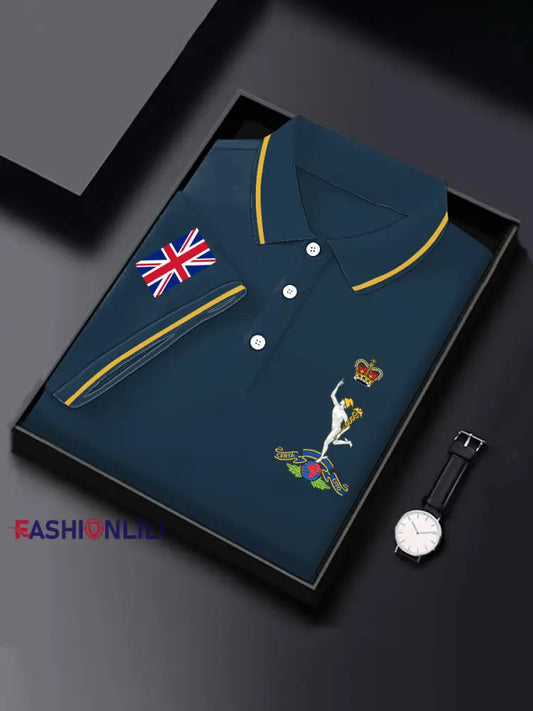 Men’s Royal Corps Of Signals UK Falg Print Casual Top Navy Blue / S