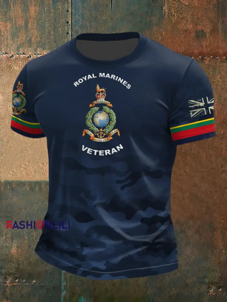 Men’s Royal Marines Veteran Printed T-shirt Navy Blue / S