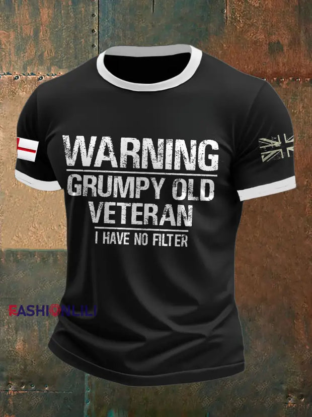 Men’s Royal Navy Grumpy Old Veteran Printed T-shirt Black / S