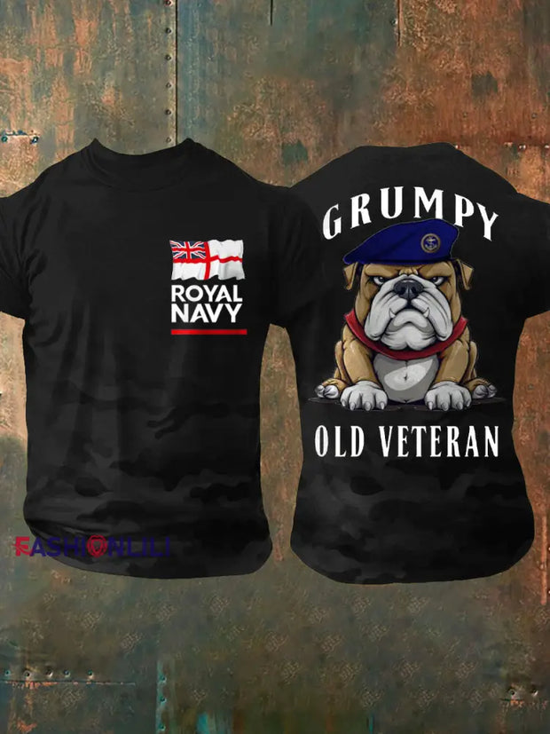 Men’s Royal Navy Grumpy Old Veteran Printed T-shirt Black / S