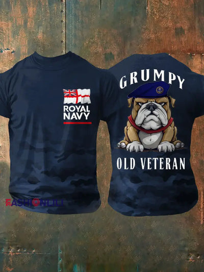 Men’s Royal Navy Grumpy Old Veteran Printed T-shirt Navy Blue / S