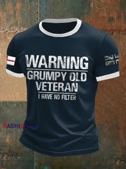 Men’s Royal Navy Grumpy Old Veteran Printed T-shirt Navy Blue / S