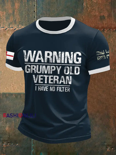 Men’s Royal Navy Grumpy Old Veteran Printed T-shirt Navy Blue / S