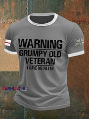 Men’s Royal Navy Grumpy Old Veteran Printed T-shirt Light Gray / S