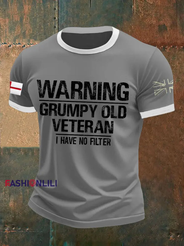 Men’s Royal Navy Grumpy Old Veteran Printed T-shirt Light Gray / S