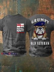 Men’s Royal Navy Grumpy Old Veteran Printed T-shirt Light Gray / S