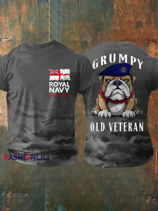 Men’s Royal Navy Grumpy Old Veteran Printed T-shirt Light Gray / S
