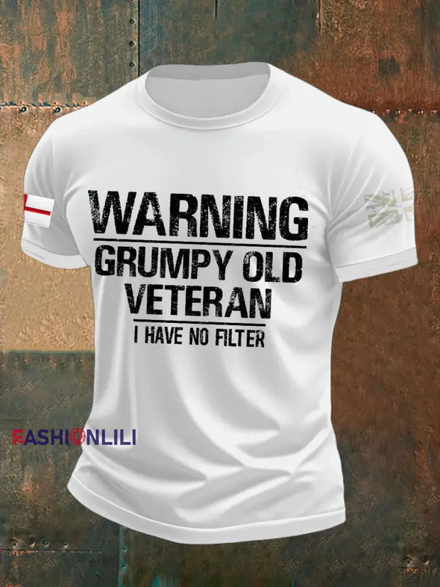 Men’s Royal Navy Grumpy Old Veteran Printed T-shirt White / S