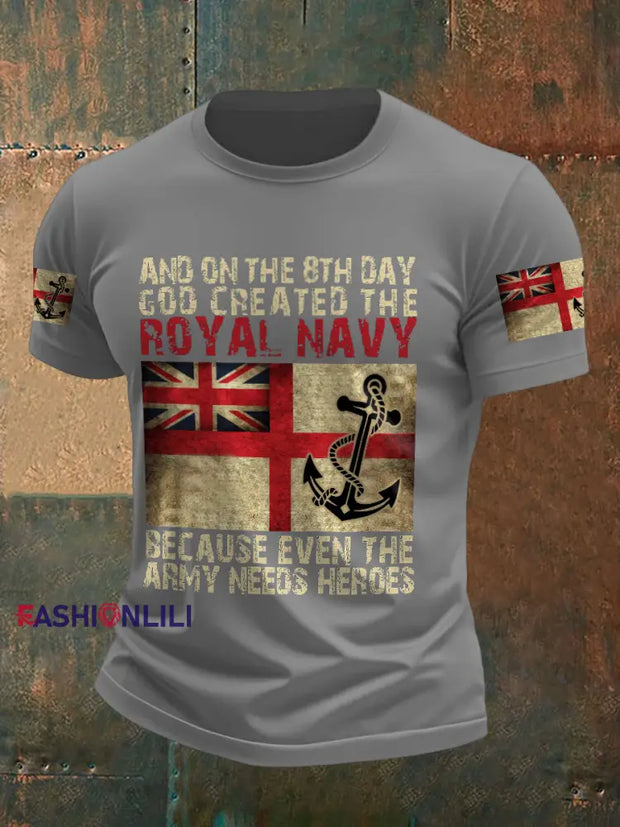 Men’s Royal Navy Veteran On The 8th Day Printed T-shirt Light Gray / S