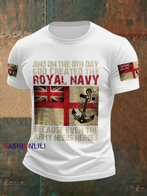 Men’s Royal Navy Veteran On The 8th Day Printed T-shirt White / S