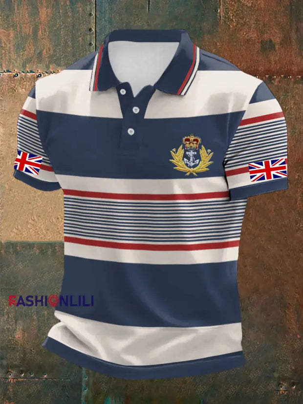 Men’s Royal Navy Veteran Printed Casual Tops Navy Blue / S
