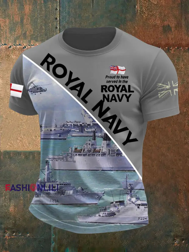 Men’s Royal Navy Veteran Printed T-shirt Light Gray / S