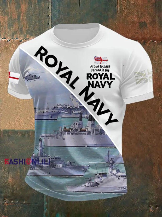 Men’s Royal Navy Veteran Printed T-shirt White / S