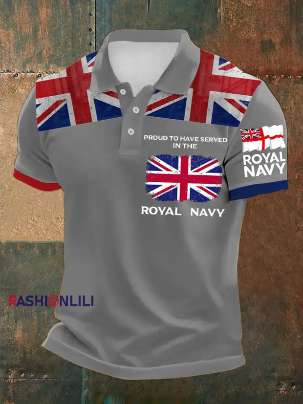 Men’s Royal Navy Veteran Proud Printed Casual Tops Light Gray / S